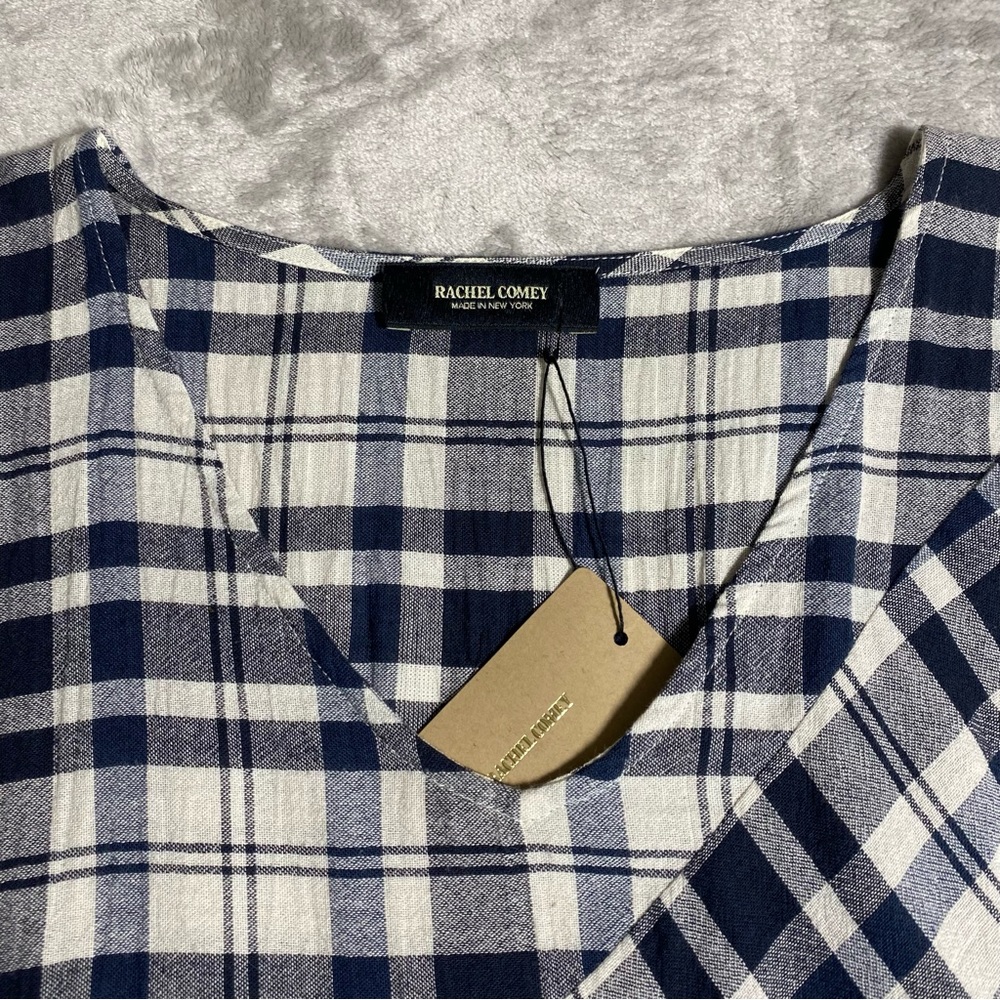 NWT RACHEL COMEY sz 6 Grateful Midi Dress 100% Cotton Plaid V-neck Short Sleeve - Picture 6 of 16